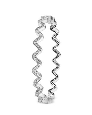Sterling Silver Caviar Spark Diamond Wavy Bangle Bracelet
