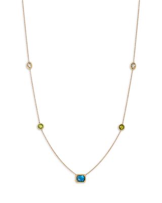 Bloomingdale's Fine Collection - Lemon Quartz & Peridot Station Necklace in 14K Yellow Gold, 17"