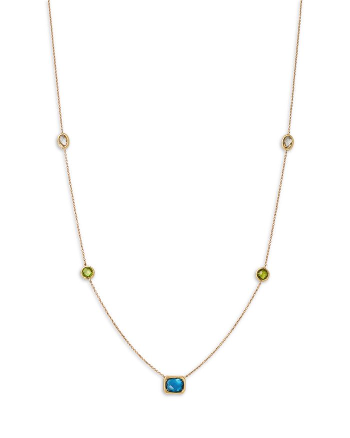 Lemon Quartz & Peridot Station Necklace in 14K Yellow Gold, 17"