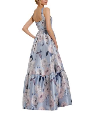  Brocade Scoop Neck Sleeveless Floral Gown
