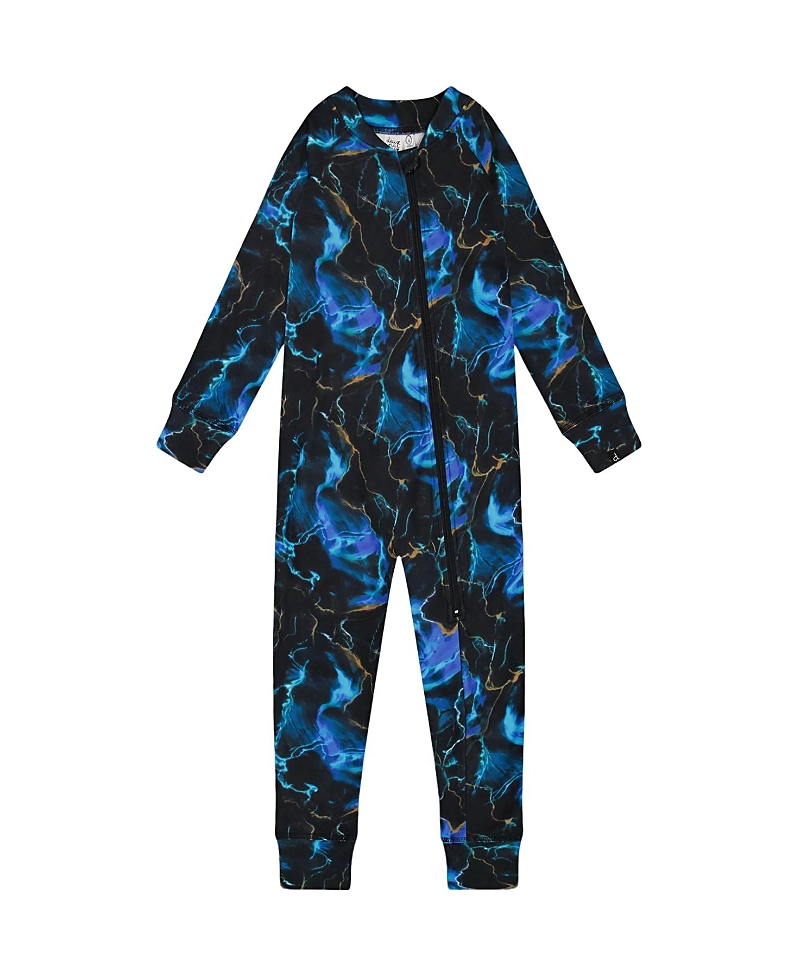 Deux Par Deux Boy's One Piece Thermal Underwear Black Printed Storm In Printed Storm