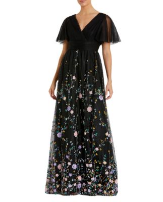 Mac Duggal - Embellished Illusion Butterfly Sleeve V Neck Gown