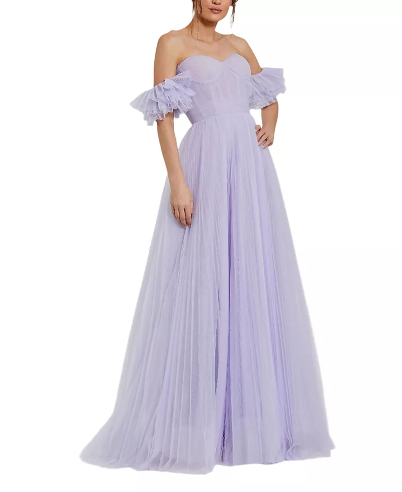 Mac Duggal Off The Shoulder Tulle A Line Gown