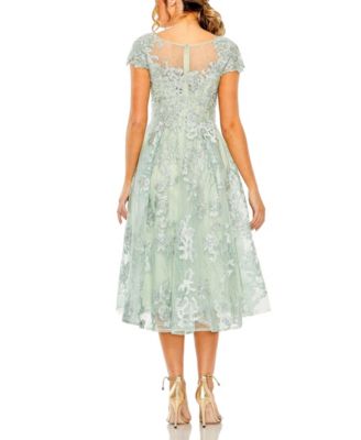 Embroidered Cap Sleeveless A Line Dress