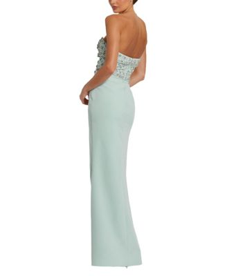 Strapless Crepe Fitted Gown with Rhinestones