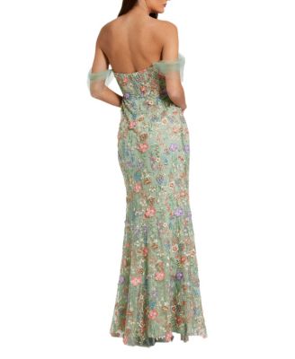 Off The Shoulder Bustier Emboridered Net Gown