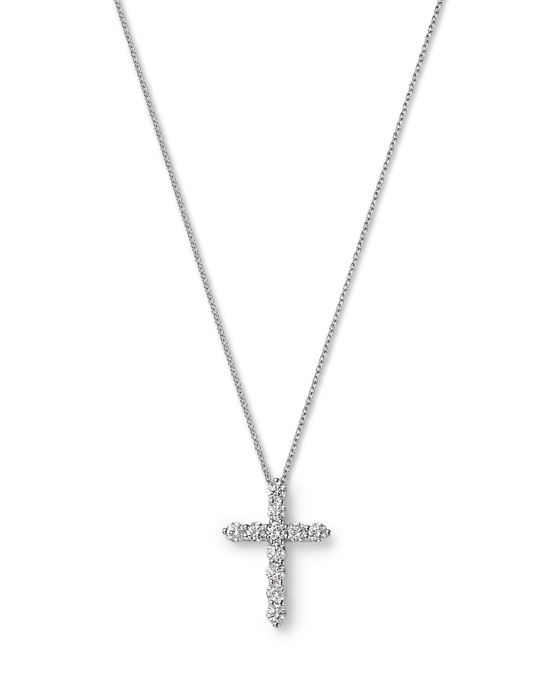 Bloomingdale's Fine Collection Diamond Cross Pendant Necklace in 14K White Gold, 1.0 tcw