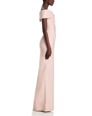 Metallic Jacquard Off-the-Shoulder Gown
