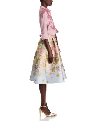 Mixed Media Floral Jacquard Shirt Dress