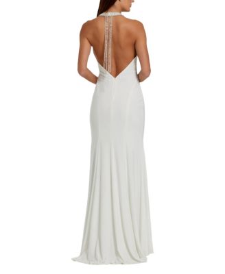 Beaded Halter Jersey Evening Gown