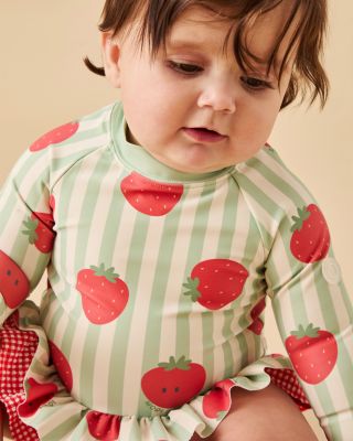 Girls' Strawberry Ruffled One Piece Rash Guard Swimsuit - Baby 