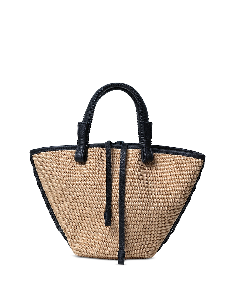 Callista Mini Cassia Bag Black Leather & Straw In Black
