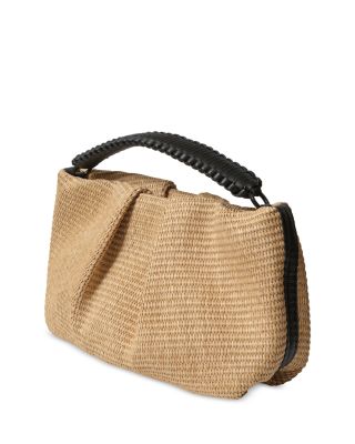 Maxi Pleated Clutch Black Leather & Straw
