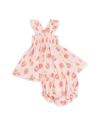 Angel Dear - Girls' Sweet Peach Ruffled Strap Smocked Top & Diaper Cover Set - Baby