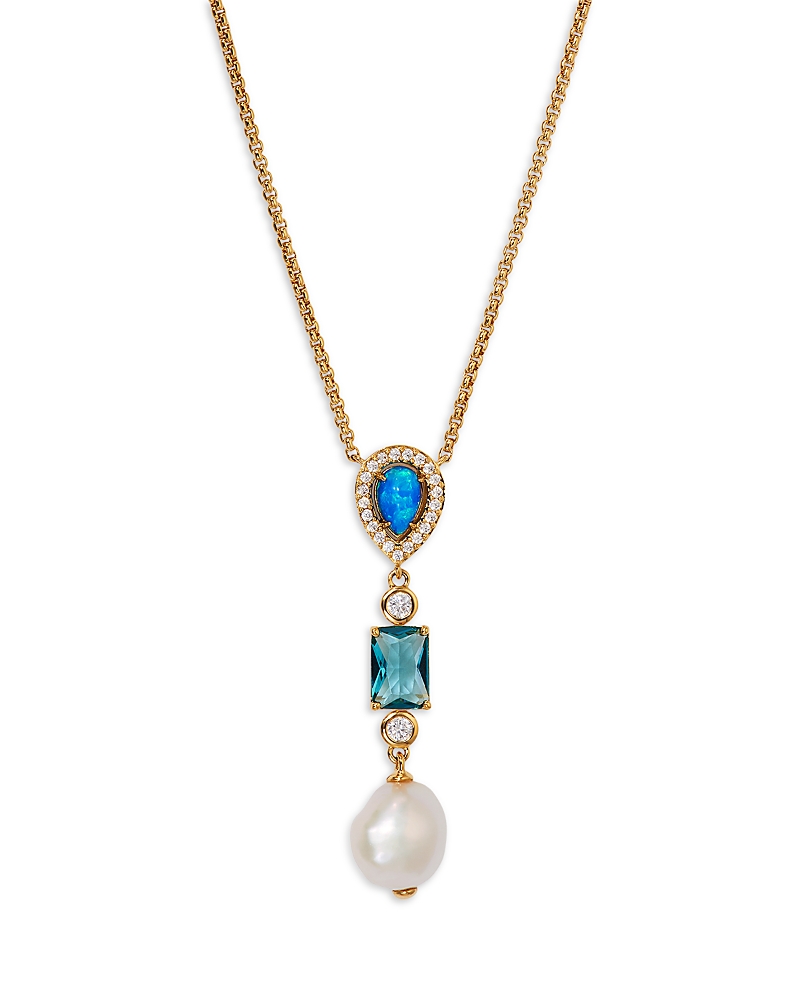 NADRI BLUE LAGOON MIXED STONE LARIAT NECKLACE IN 18K GOLD PLATED, 16-18