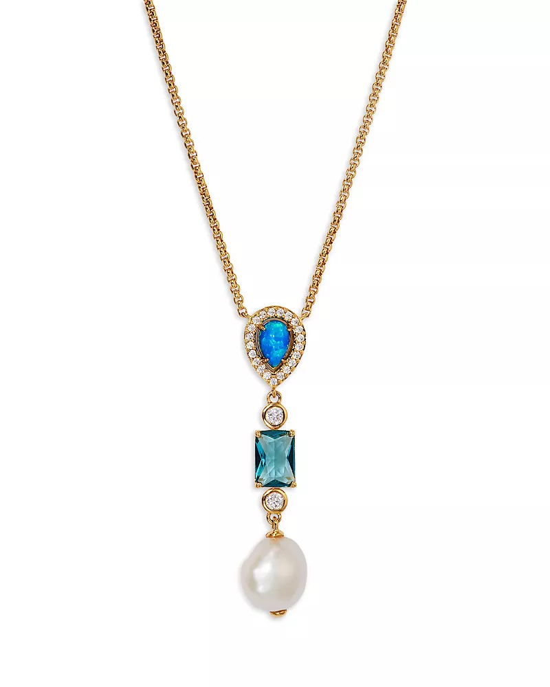 Nadri Blue Lagoon Mixed Stone Lariat Necklace in 18K Gold Plated, 16