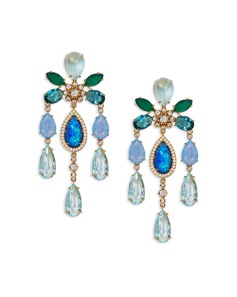 NADRI BLUE LAGOON MIXED STONE CHANDELIER EARRINGS IN 18K GOLD PLATED