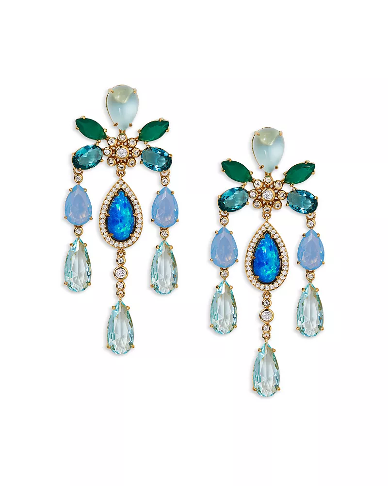 Nadri Blue Lagoon Mixed Stone Chandelier Earrings in 18K Gold Plated