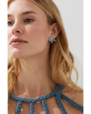 Blue Lagoon Mixed Stone Butterfly Stud Earrings in 18K Gold Plated