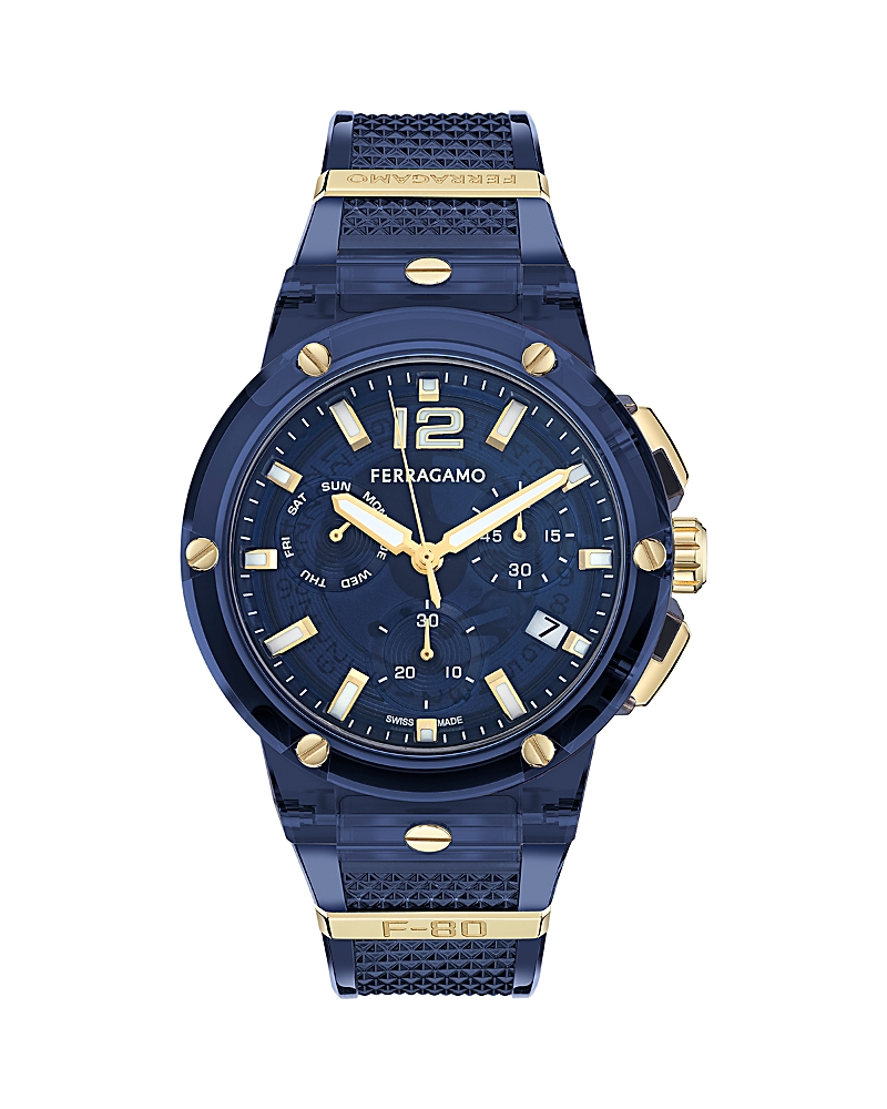 Ferragamo F-80 Translucent Chronograph, 44mm In Blue/blue