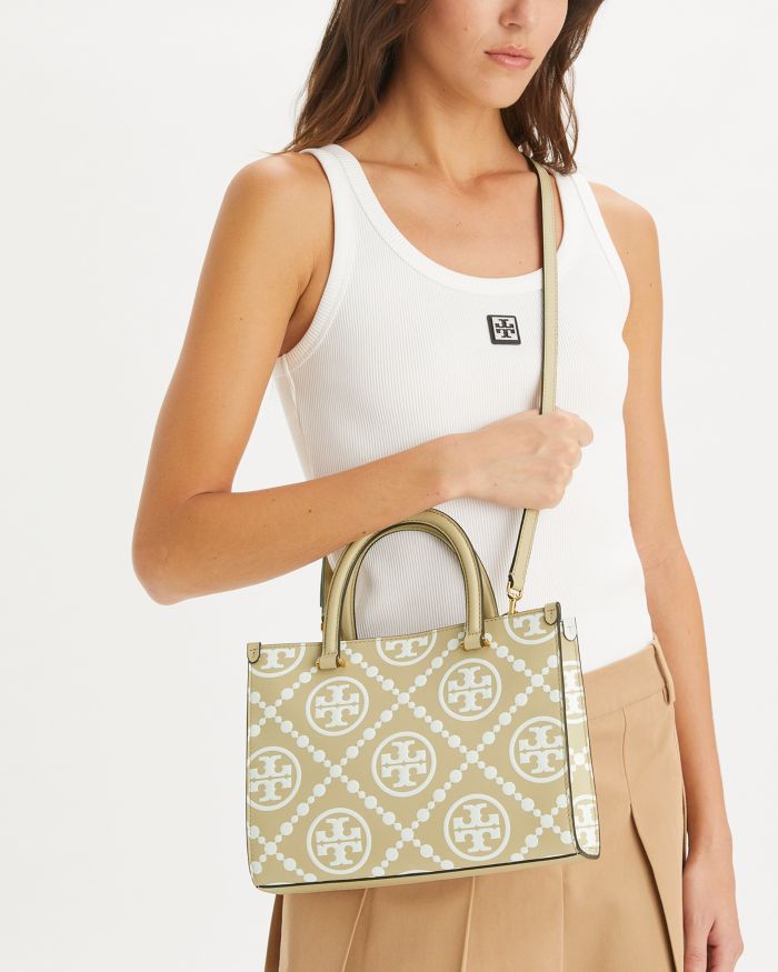 T Monogram Embossed Square Tote
