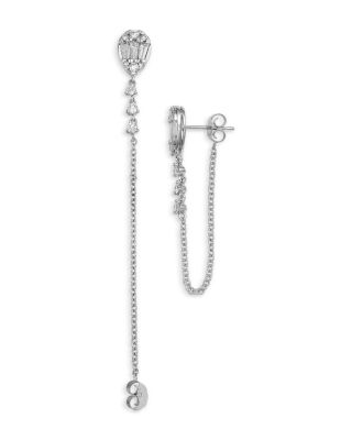 Diamond Mosaic Chain Earrings in 14K White Gold, 1.0 tcw