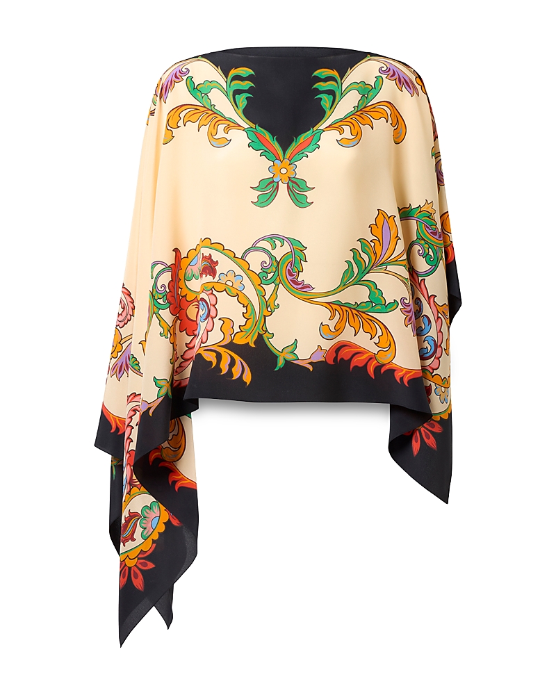 Etro Draped Border Cape Asymmetrical Hem In Print On White