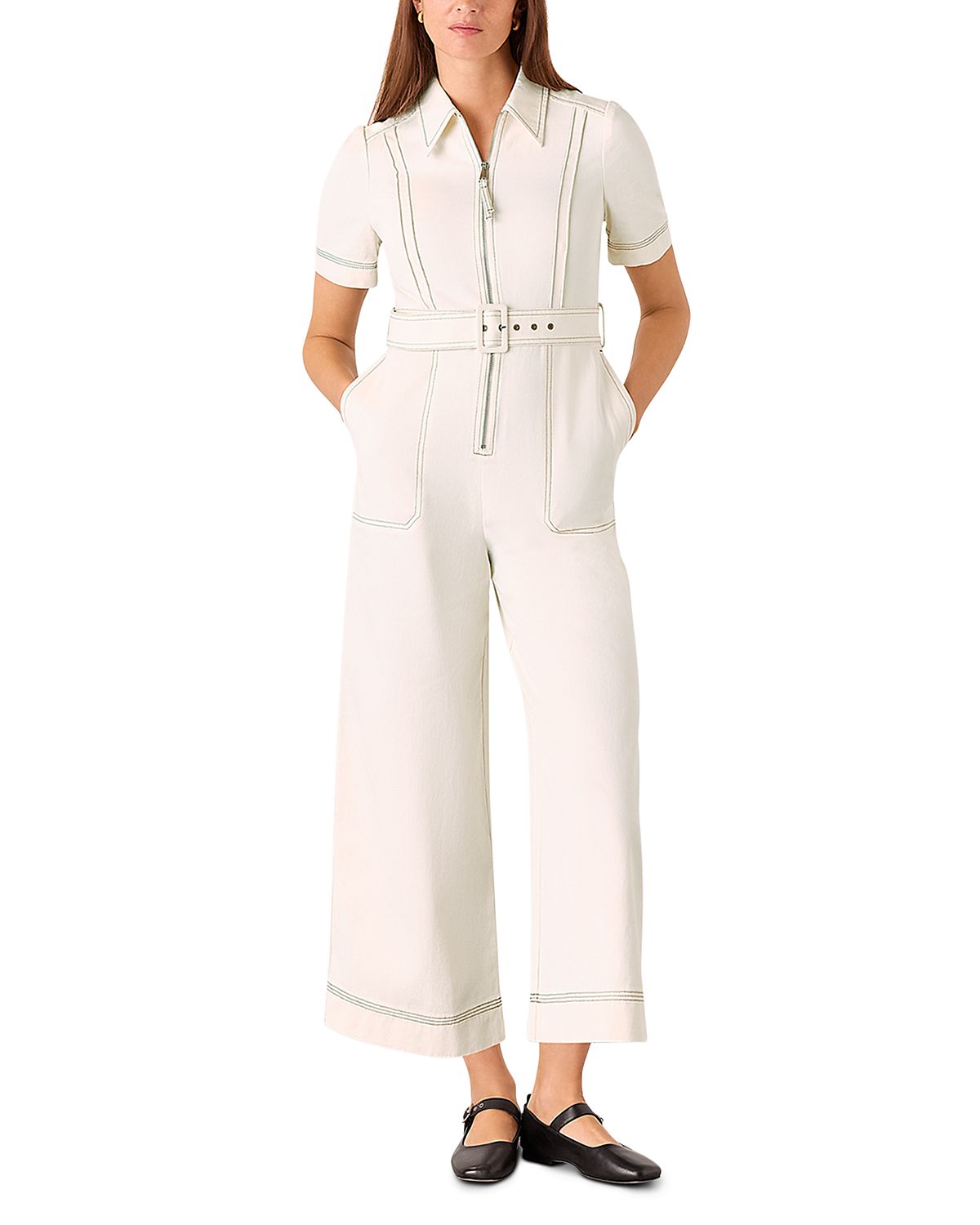Whistles Denim Pintucked Belted Jumpsuit