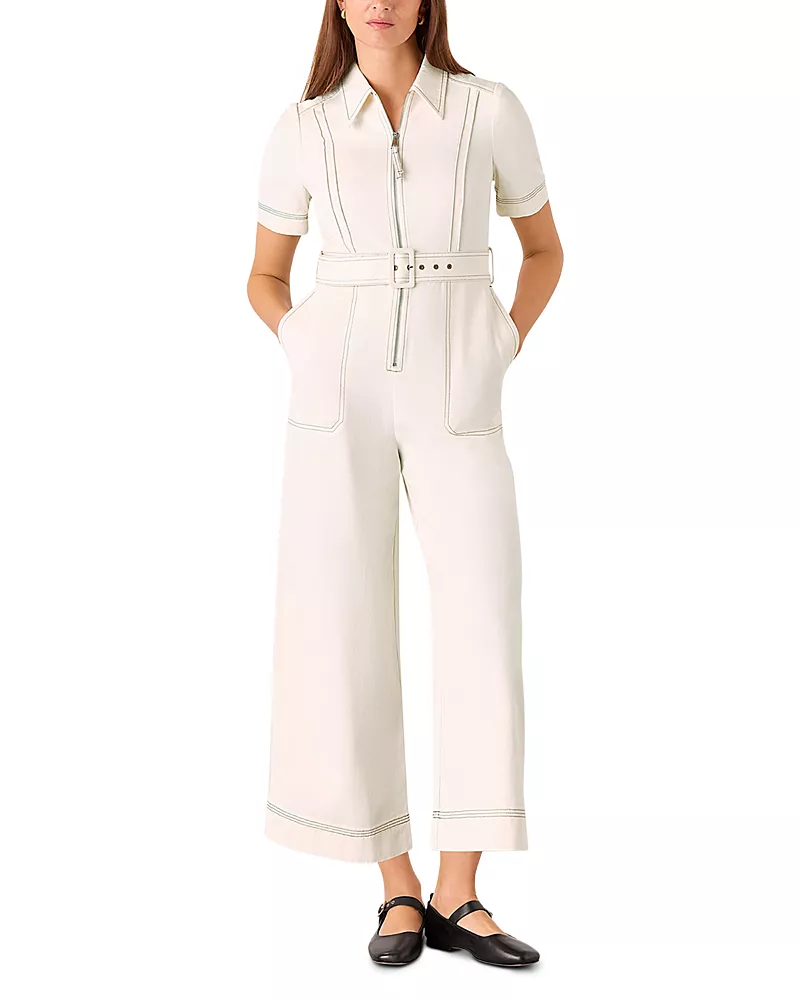 Whistles Denim Pintucked Belted Jumpsuit