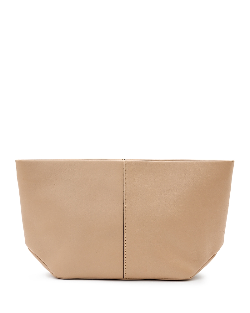 Shop Allsaints Hex Grain E/w Leather Pouch In Mink Brown