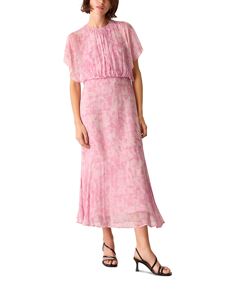 Whistles Womens Dashed Brush Marks Gathered Woven Midi Dress Multi-coloured In Pink/multi