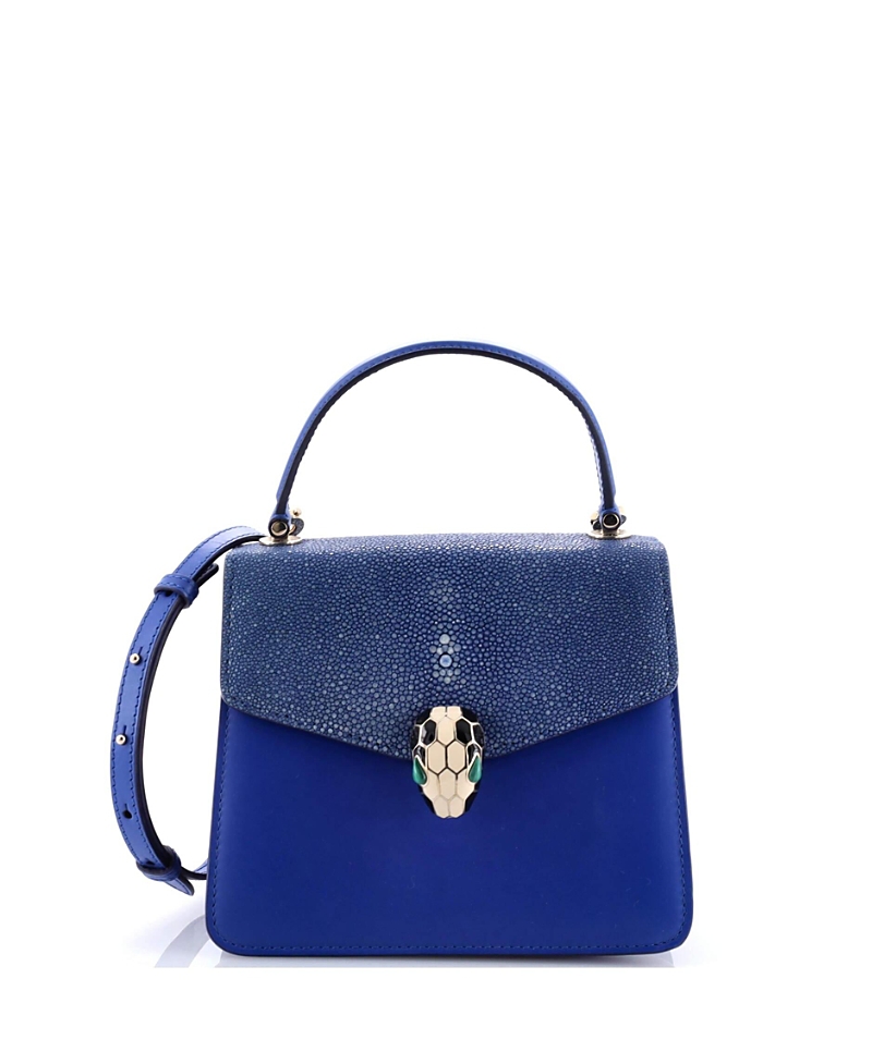 Pre-owned Pre-owned Bvlgari Bvlgari Small Serpenti Forever Top Handle Bag Leather And Stingray In Blue