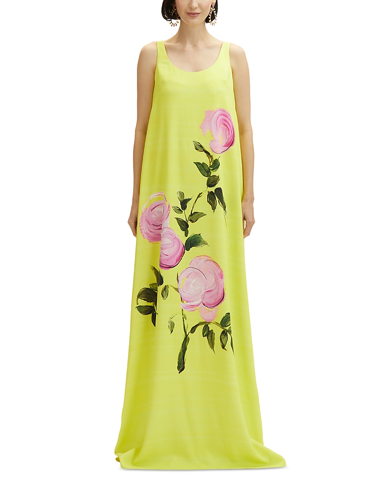 Oscar De La Renta Printed Crepe Gown In Pink/yellow