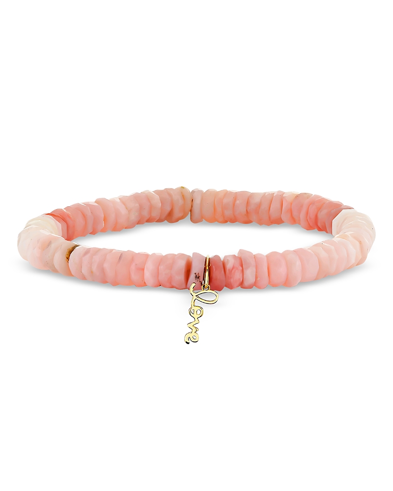 Sydney Evan 14K Yellow Gold Tiny Pure Love Charm Pink Opal Faceted Bracelet