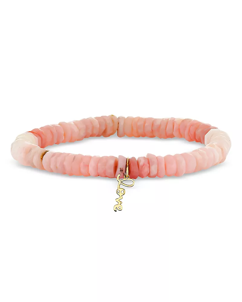 Sydney Evan 14K Yellow Gold Tiny Pure Love Charm Pink Opal Faceted Bracelet