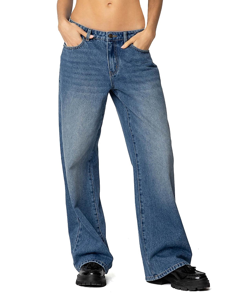 Edikted Nyc Low Rise Blue Washed Jeans In Blue Washed