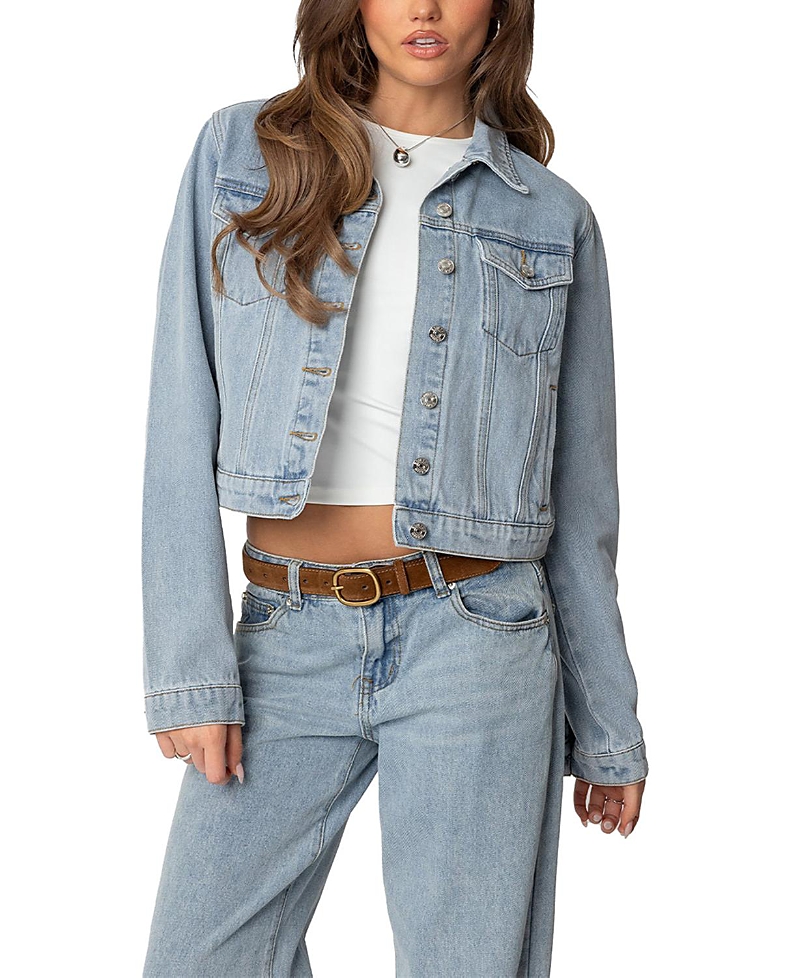 Edikted Barb Denim Crop Trucker Jacket In Light Blue