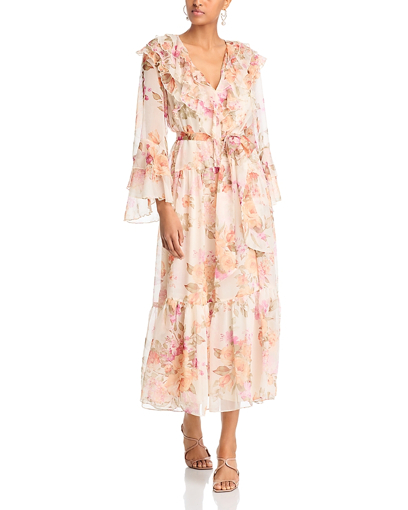 AQUA FLORAL RUFFLE MAXI DRESS - EXCLUSIVE