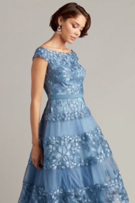  Adriane Floral Embroidered Tea-Length Dress