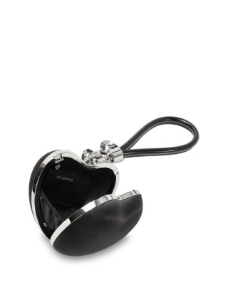 Black Satin Top Handle Heart Clutch