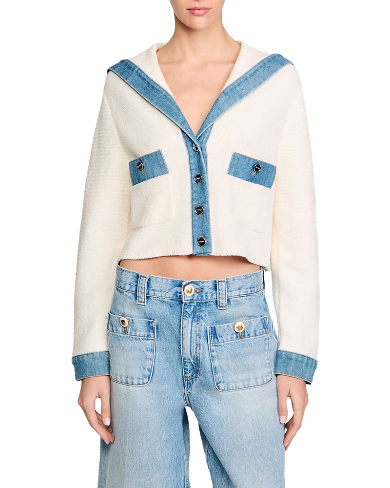 SANDRO DENIM TRIM CARDIGAN
