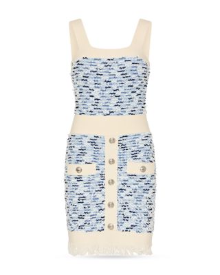 Fringed Textured Tweed Mini Dress