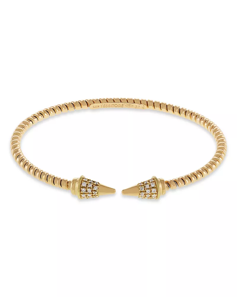 Alberto Milani 18K Yellow Gold Via Mercanti Tubogas Diamond Cone Bangle Bracelet