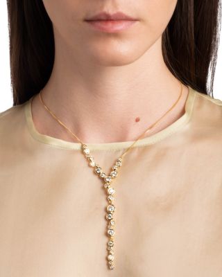Asterales Cubic Zirconia Lariat Necklace in 14K Gold Plated, 16"-18"
