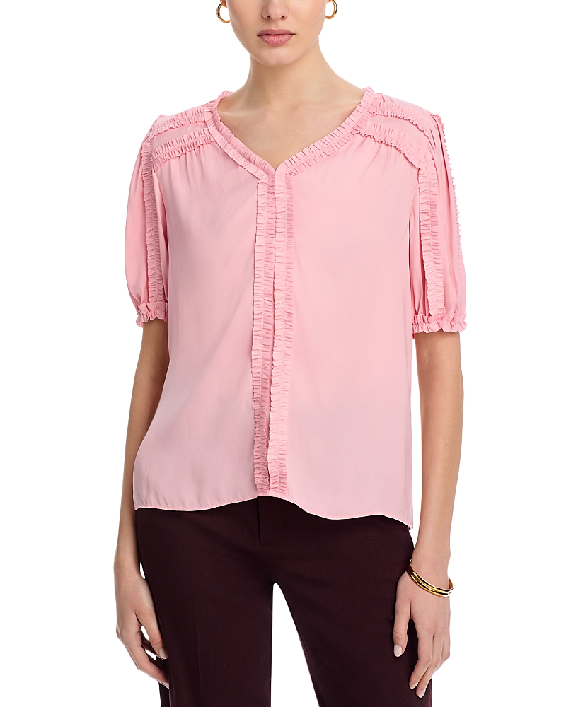 T Tahari Ruffled Blouse In Pink Wind