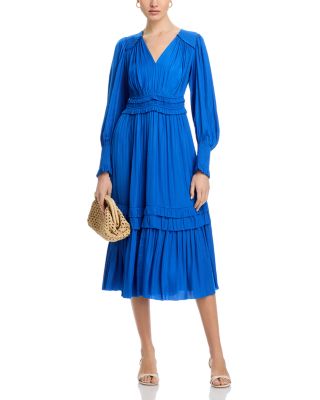 Long Sleeve V Neck Fit and Flare Dress