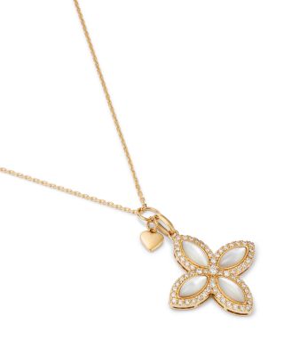 Mother of Pearl & Diamond Flower Pendant Necklace in 14K Yellow Gold, 18"