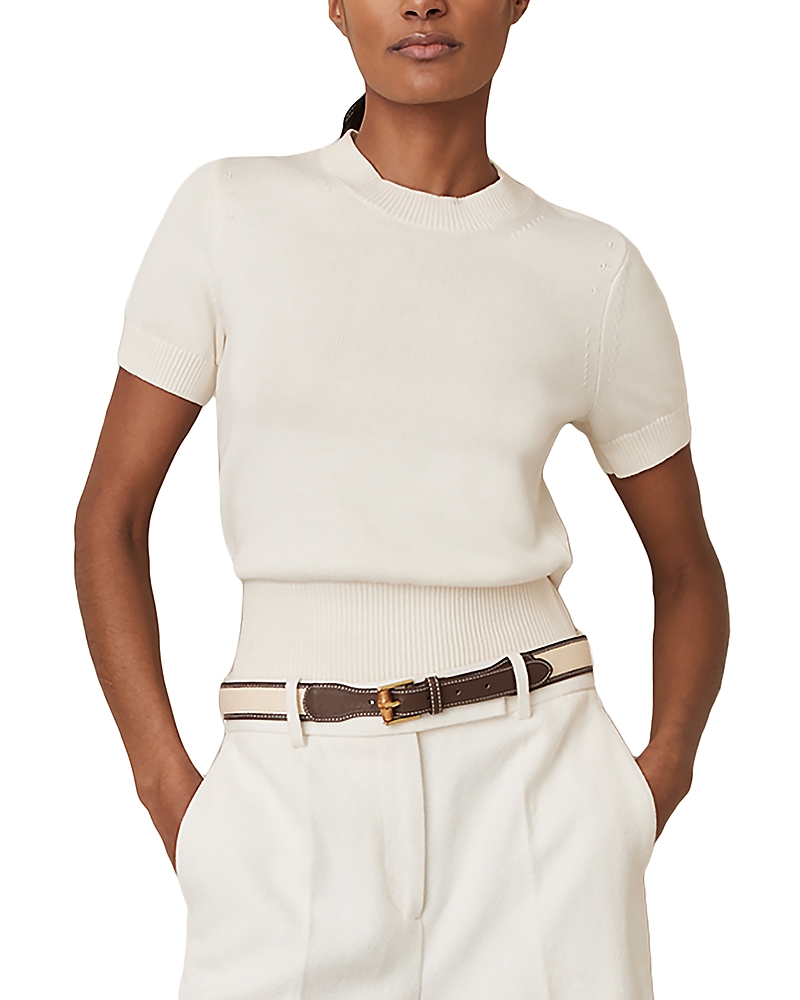 Reiss Ivory Cotton And Wool Crew-neck Top In Ivory