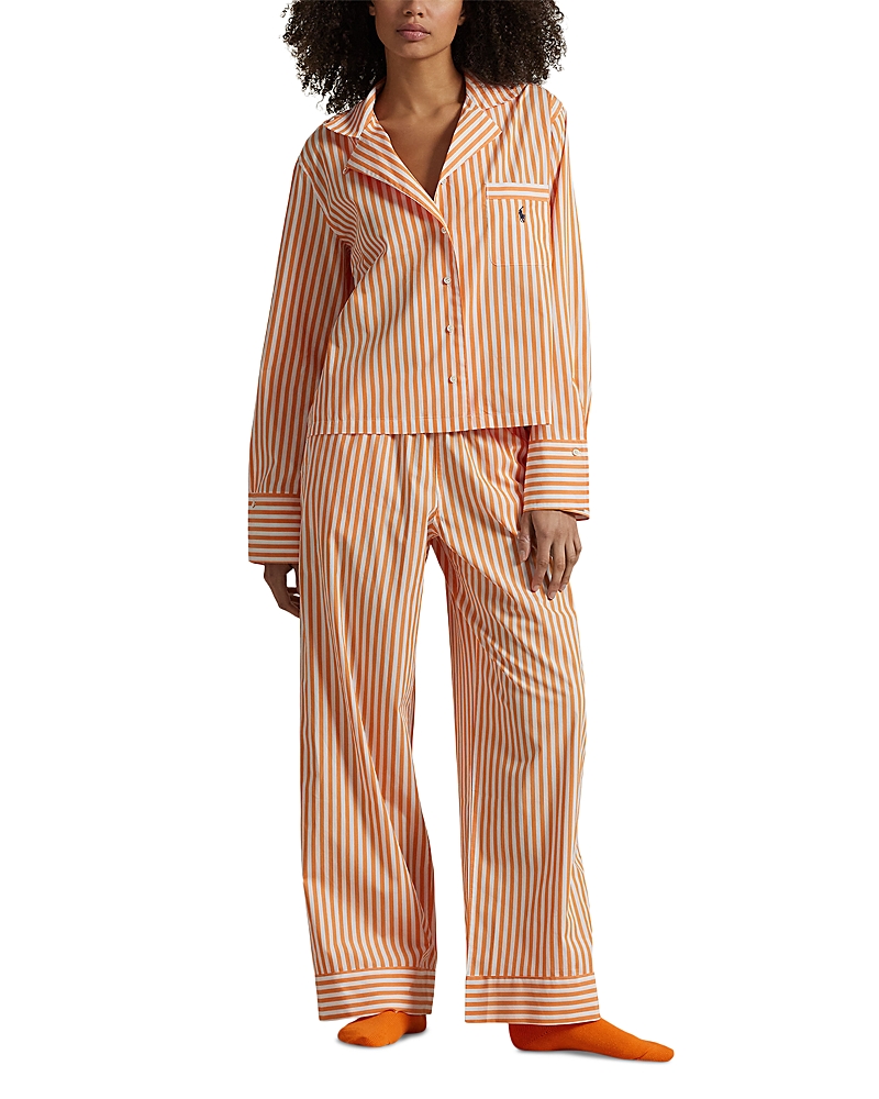 Shop Polo Ralph Lauren Bailey Striped Pajama Set In Tangerine