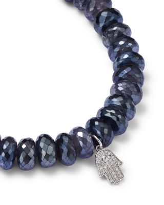 14K Yellow Gold Mini Diamond Pav&eacute; Hamsa Charm Beaded Bracelet